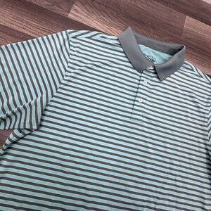 Straight Down Golf Polo Mens XL Blue Gray Striped Oakwoods Country Golf Club EUC